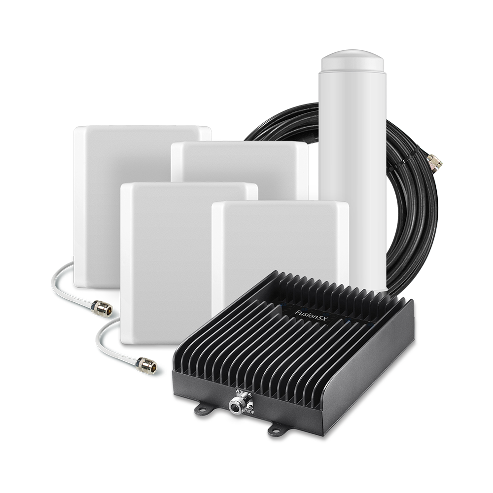 SureCall Fusion5X 72dB Signal Booster Kit - Voice, 3G & 4G LTE - Omni and Four Panel Antenna Kit